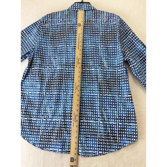 Robert Graham Weasill Geometric Print Shirt Mens Size XXL Blue White Flip Cuff - Picture 10 of 14